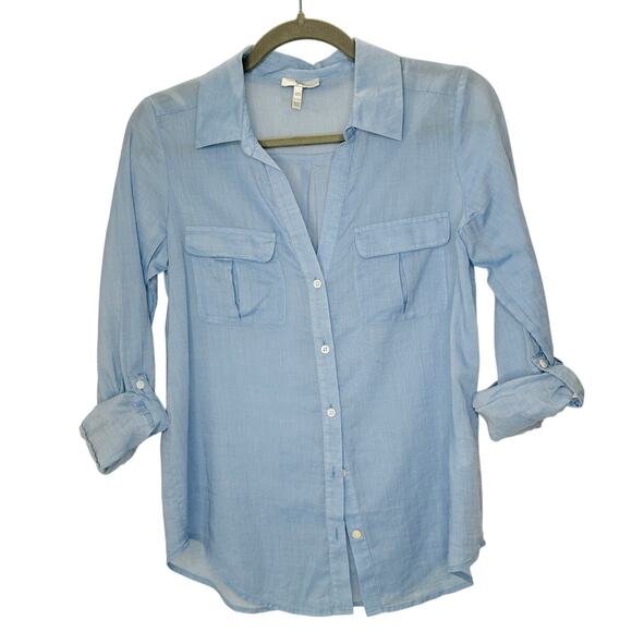 Joie Light Blue Button Front Pocketed Roll Tab Sleeve Denim Shirt XXS - Picture 1 of 10